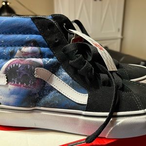 Brand new Woman/Man Vans off the wall Shark week man size 7, woman size 8.5 .
